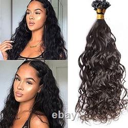 Pre Bonded Flat Tip Human Hair Extension Water Wave Keratin Fusion Hair 100pcs