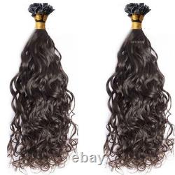 Pre Bonded Flat Tip Human Hair Extension Water Wave Keratin Fusion Hair 100pcs