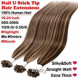 Pre-Bonded Keratin Fusion Nail U Tip 100%Remy Human Hair Extensions THICK 200PCS