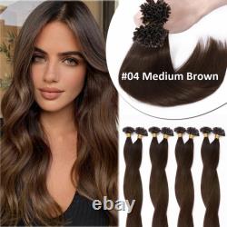 Pre Bonded Keratin Nail U Tip Hair Extensions Premium 100% Remy Human Hair Brown