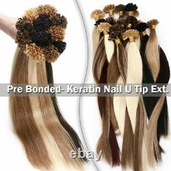 Pre Bonded Keratin U Nail Tip Remy Human Hair Extensions Thick Full Head100-200s