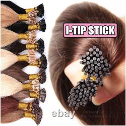 Stick I Tip Hair Extensions Keratin Fusion Real Remy Human Hair Full Head 16-24