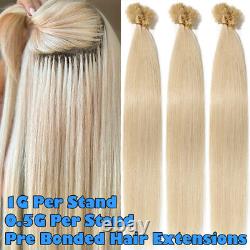 THICK Keratin Nail UTip 100% Human Hair Extensions Pre Bonded Platinum Blonde 8A