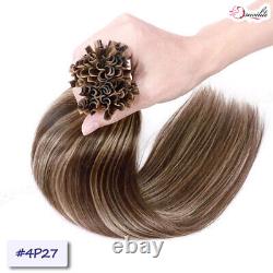 Thick Pre Bonded Nail U Tip Remy Human Hair Extensions Russian Keratin Glue 1G/S