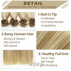 USA CLEARANCE Keratin Nail U-Tip Real Human Hair Extensions Straight 1G 0.5G Tip