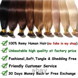 U Nail Tip Real Remy 100% Human Hair Extensions Keratin Pre Bonded 1G Brazilian