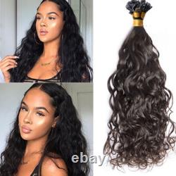 Wet and Wavy Flat Tip Human Hair Extension Pre Bonded Keratin Fusion Hair 100Pcs