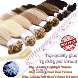 18-24 Ongles U Tip Fusion Kératine Véritable Extensions de Cheveux Humains Remy Complets 150g