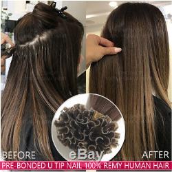 200pcs Fusion Pre Nail U Kératine-tip Réel 100% Humains Remy Hair Extensions