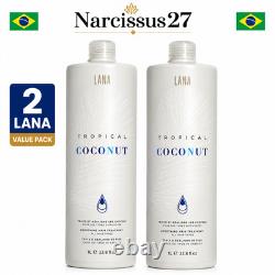 2 x LANA BRASILES Traitement à la kératine brésilienne à la noix de coco tropicale 1 L / 33,8 fl oz