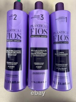 - (3X1 litre) Système lissant pour cheveux à la kératine brésilienne Plastica Dos Fios, anti R
