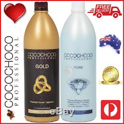 Cocochoco Pro Gold + Pure Kératine Brésilienne Droite 2x1000ml Traitement Des Cheveux
