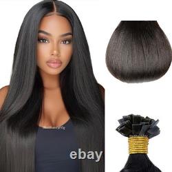 Extension capillaire en cheveux humains lisses Yaki clair à pointe plate, kératine fusion, K-tip Yaki droite