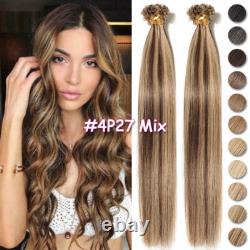 Extensions capillaires en cheveux humains Remy, pointes en U, kératine, 1 g/mèche, mèches méchées épaisses