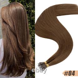Extensions de Cheveux Humains Droits en Cristal Nano Kératine avec Anneaux Élastiques Européens