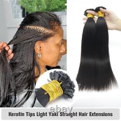 Extensions de Cheveux Humains Yaki Lisse à Pointe Plate Fusion de Kératine K Tip Yaki Légère