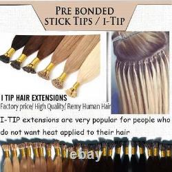 Extensions de cheveux à pointe de bâton en kératine Fusion Vrai Remy Cheveux Humains Pleine Tête 16-24