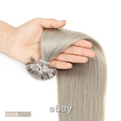 Extensions de cheveux humains 100% Remy bouclés ondulés plats avec pointe en kératine blonde/grise 100g