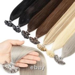 Extensions de cheveux humains 100 % Remy, micro perles à pointe plate en kératine, cheveux gris invisibles.