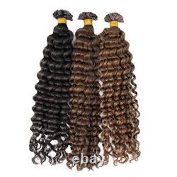 Extensions de cheveux humains Remy bouclés profonds à kératine K Tip, fusion à la kératine, 100 g, extensions plates Flat Tip