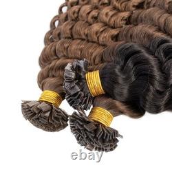 Extensions de cheveux humains Remy bouclés profonds à kératine K Tip, fusion à la kératine, 100 g, extensions plates Flat Tip