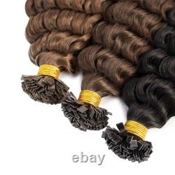 Extensions de cheveux humains Remy bouclés profonds à kératine K Tip, fusion à la kératine, 100 g, extensions plates Flat Tip