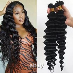 Extensions de cheveux humains à pointe plate en fusion de kératine pré-collées vagues profondes 100 pièces