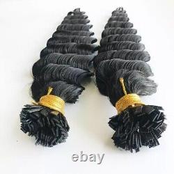 Extensions de cheveux humains à pointe plate en fusion de kératine pré-collées vagues profondes 100 pièces
