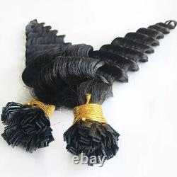 Extensions de cheveux humains à pointe plate en fusion de kératine pré-collées vagues profondes 100 pièces