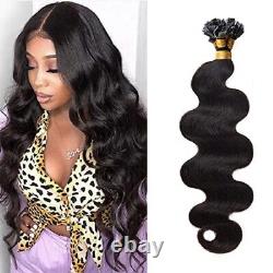 Extensions de cheveux humains à pointe plate en vagues corporelles pré-liées par fusion de kératine 100 pièces