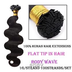 Extensions de cheveux humains à pointe plate en vagues corporelles pré-liées par fusion de kératine 100 pièces