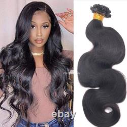 Extensions de cheveux humains à pointe plate pré-collées, vagues corporelles, fusion kératine, 100 pièces