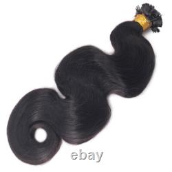 Extensions de cheveux humains à pointe plate pré-collées, vagues corporelles, fusion kératine, 100 pièces