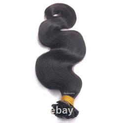 Extensions de cheveux humains à pointe plate pré-collées, vagues corporelles, fusion kératine, 100 pièces