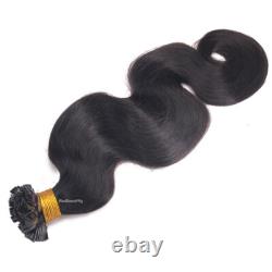 Extensions de cheveux humains à pointe plate pré-collées, vagues corporelles, fusion kératine, 100 pièces