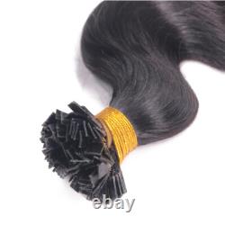 Extensions de cheveux humains à pointe plate pré-collées, vagues corporelles, fusion kératine, 100 pièces