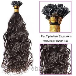Extensions de cheveux humains à pointe plate pré-collées, vagues d'eau, fusion kératine, 100 pièces