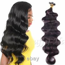 Extensions de cheveux humains à pointes plates pré-collées, vagues corporelles, fusion de kératine, 100 pièces