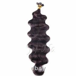 Extensions de cheveux humains à pointes plates pré-collées, vagues corporelles, fusion de kératine, 100 pièces