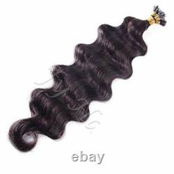 Extensions de cheveux humains à pointes plates pré-collées, vagues corporelles, fusion de kératine, 100 pièces