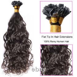 Extensions de cheveux humains pré-attachées en fusion à la kératine, pointe plate, ondulées et humides, 100 pièces