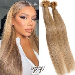 Extensions de cheveux pré-collées U Tip en kératine de 100 % cheveux humains Remy 14-24