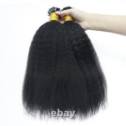 Kinky Straight Flat Tip Human Hair Extension Pre Bonded Keratin Fusion Hair 100g