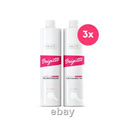 Kit 3 unités de kératine brésilienne Brigitte + 3 unités de shampooing Brigitte pour tous types de cheveux