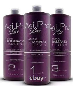Kit de lissage brésilien à la kératine Agi Max Pro Liss Kera-X 3 x 1 L