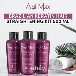Kit de traitement capillaire à la kératine naturelle brésilienne Agi Max pour lisser les boucles