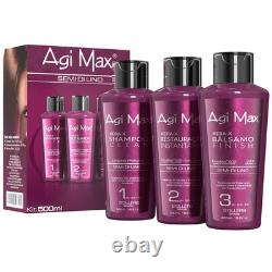 Kit de traitement capillaire à la kératine naturelle brésilienne Agi Max pour lisser les boucles