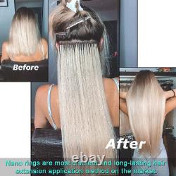 Long Remy Cheveux Humains Extensions Nano Anneau Perles Pré Bond Keratin Conseils Ombre E7