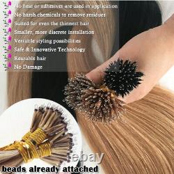 Long Remy Cheveux Humains Extensions Nano Anneau Perles Pré Bond Keratin Conseils Ombre E7