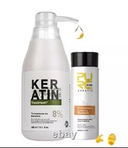 Soin des Cheveux Bouclés 300ml 8% Lisseur à la Kératine 100ml Traitement Shampooing Purifiant